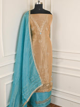 Glass Shimmer Beige Sky Blue Unstitched Suit